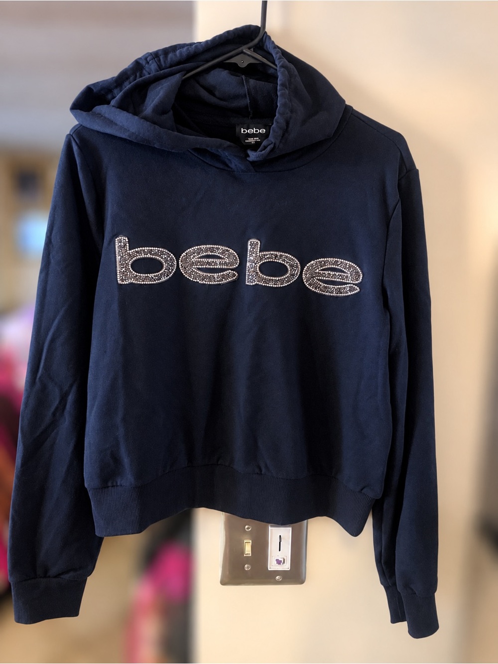 Bebe black Crewneck Hoodie with Rhinestone Logo